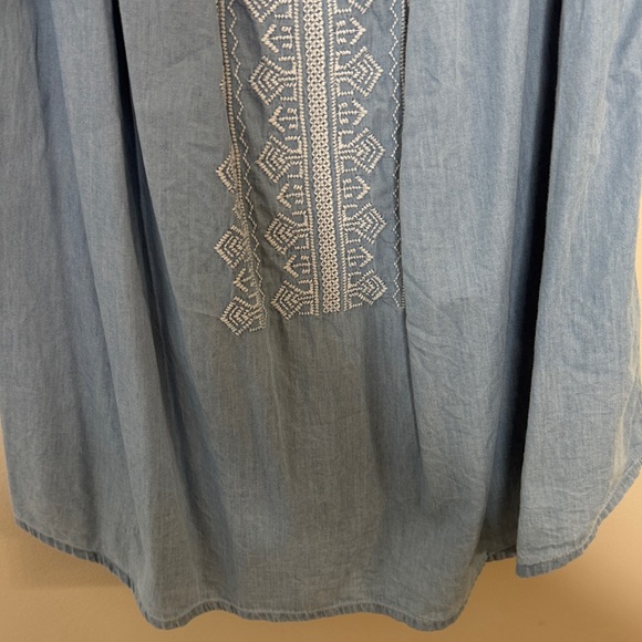 BLL New York Blue Boho Embroidered Blouse 1X 100% Lyocell Peasant Top - Picture 9 of 13